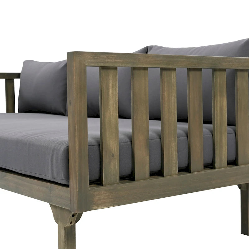 Daybed 3-Seater Slat Design Acacia Wood Waterproof Fabric Outdoor Lounger