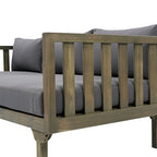 Daybed 3-Seater Slat Design Acacia Wood Waterproof Fabric Outdoor Lounger