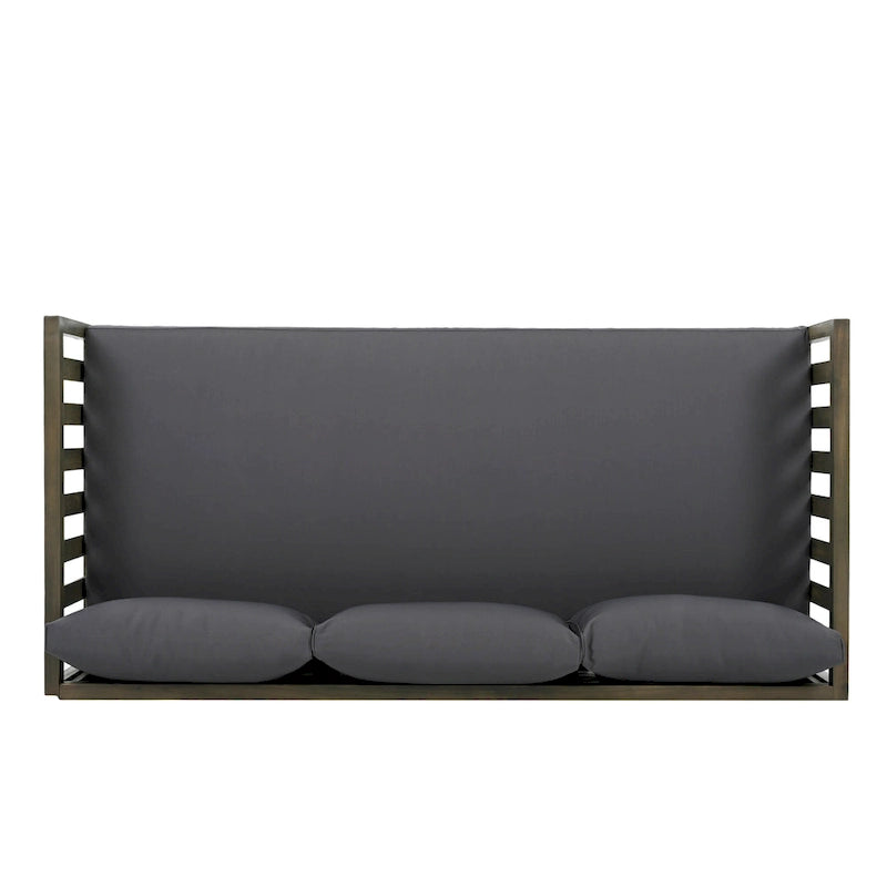 Daybed 3-Seater Slat Design Acacia Wood Waterproof Fabric Outdoor Lounger