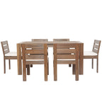 7-Piece Outdoor Patio Acacia Wood Dining Set with Rectangular Table and 6 Cushioned Chairs