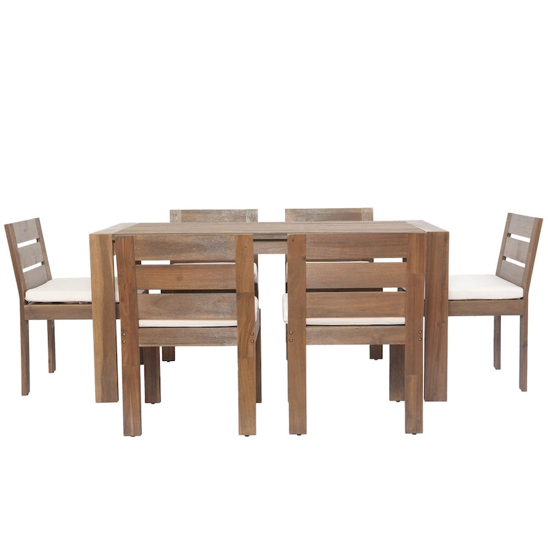 7-Piece Outdoor Patio Acacia Wood Dining Set with Rectangular Table and 6 Cushioned Chairs