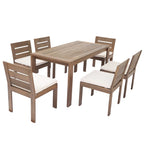 7-Piece Outdoor Patio Acacia Wood Dining Set with Rectangular Table and 6 Cushioned Chairs