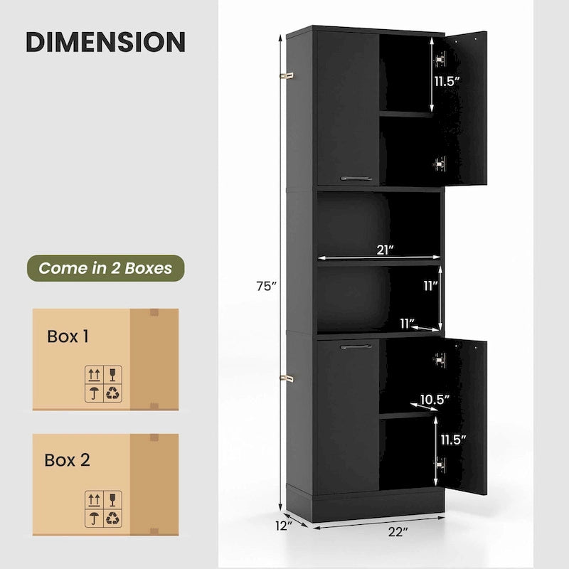 Costway 75  Tall Bathroom Storage Cabinet with 4 Doors & 2 Open - See Details