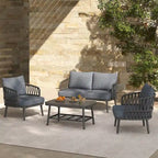 4-Piece Outdoor Patio Furniture Set, All Weather Sectional Furniture Set with Woven Rope Chairs and Coffee Table
