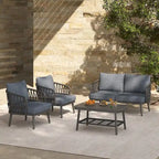 4-Piece Outdoor Patio Furniture Set, All Weather Sectional Furniture Set with Woven Rope Chairs and Coffee Table