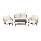 4-Piece Outdoor Patio Furniture Set, All Weather Sectional Furniture Set with Woven Rope Chairs and Coffee Table