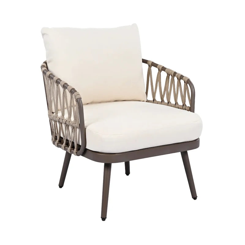 4-Piece Outdoor Patio Furniture Set, All Weather Sectional Furniture Set with Woven Rope Chairs and Coffee Table