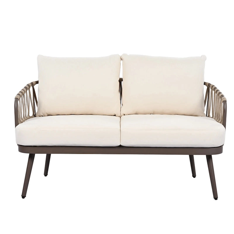 4-Piece Outdoor Patio Furniture Set, All Weather Sectional Furniture Set with Woven Rope Chairs and Coffee Table