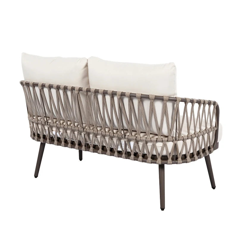4-Piece Outdoor Patio Furniture Set, All Weather Sectional Furniture Set with Woven Rope Chairs and Coffee Table