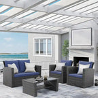 4 Piece Patio Wicker Furniture Set, Outdoor Rattan Sectional Sofa Set with Tempered Glass Coffee Table and Cushions