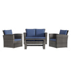 4 Piece Patio Wicker Furniture Set, Outdoor Rattan Sectional Sofa Set with Tempered Glass Coffee Table and Cushions
