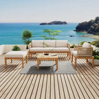 4 Pcs Outdoor Rope Sofa Set, All-Weather Patio Conversation Furniture Set with Acacia Wood Table, Single Sofa and Ottoman
