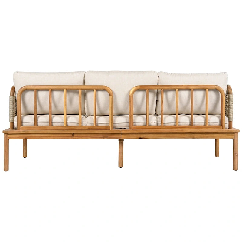 4 Pcs Outdoor Rope Sofa Set, All-Weather Patio Conversation Furniture Set with Acacia Wood Table, Single Sofa and Ottoman