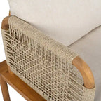 4 Pcs Outdoor Rope Sofa Set, All-Weather Patio Conversation Furniture Set with Acacia Wood Table, Single Sofa and Ottoman