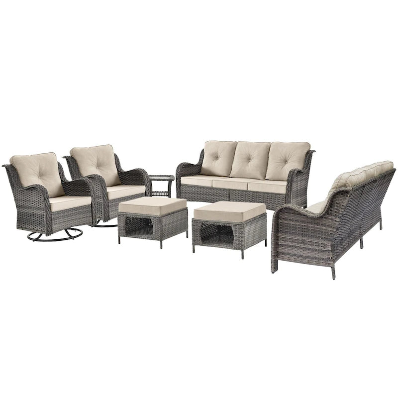 Outdoor Furniture-7 Piece Patio Furniture Set with Swivel Rocker Chair