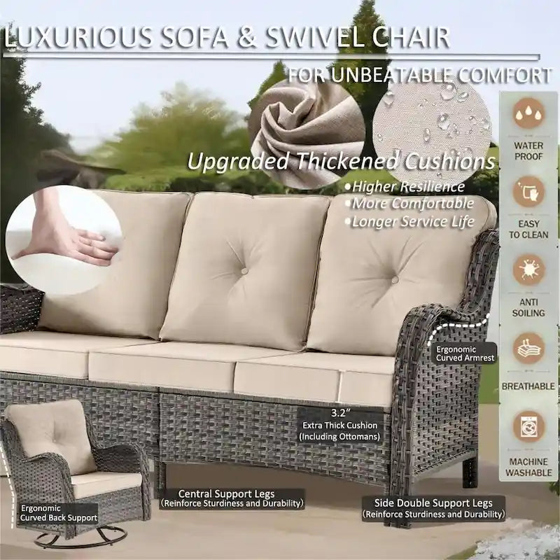 Outdoor Furniture-7 Piece Patio Furniture Set with Swivel Rocker Chair