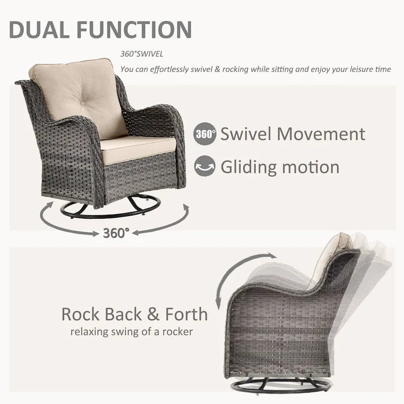 Outdoor Furniture-7 Piece Patio Furniture Set with Swivel Rocker Chair