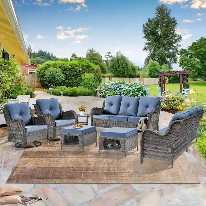 Outdoor Furniture-7 Piece Patio Furniture Set with Swivel Rocker Chair
