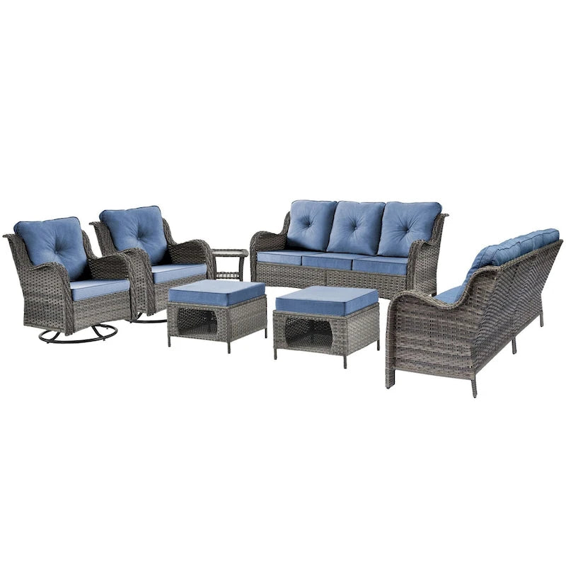 Outdoor Furniture-7 Piece Patio Furniture Set with Swivel Rocker Chair