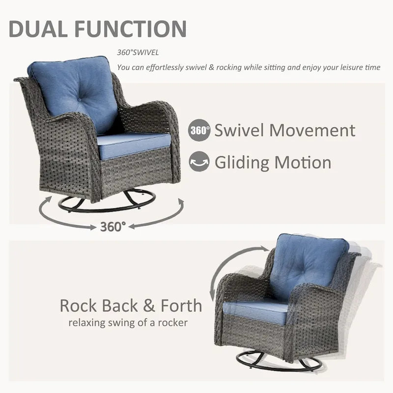 Outdoor Furniture-7 Piece Patio Furniture Set with Swivel Rocker Chair