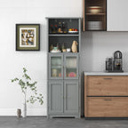 Gymax Bathroom Tall Storage Cabinet Linen Tower w/ Glass Door &