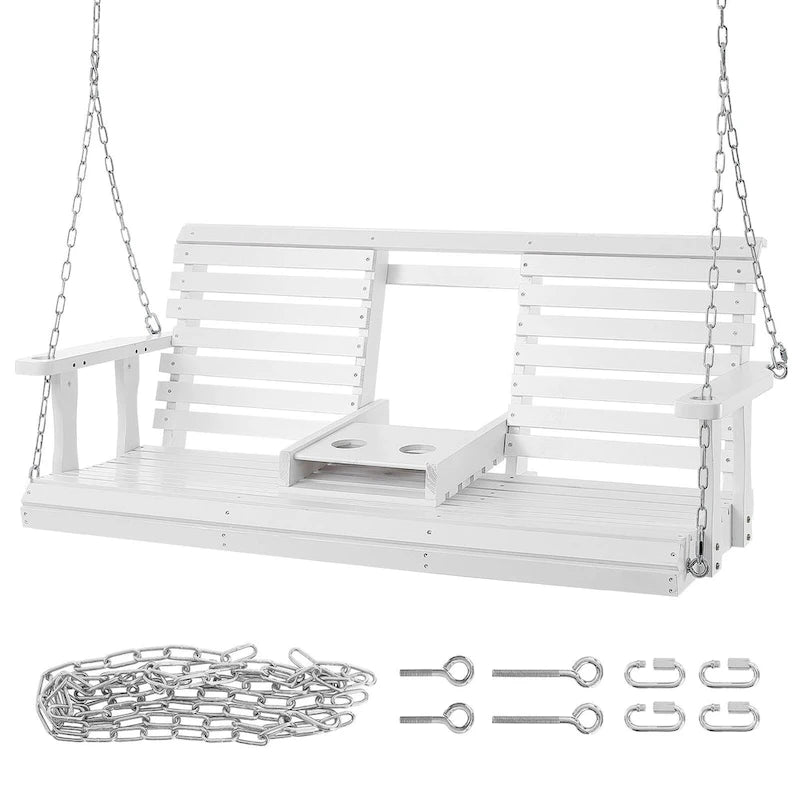 Wooden Porch Swing Heavy Duty Swing Chair Bench with Hanging Chains for Outdoors
