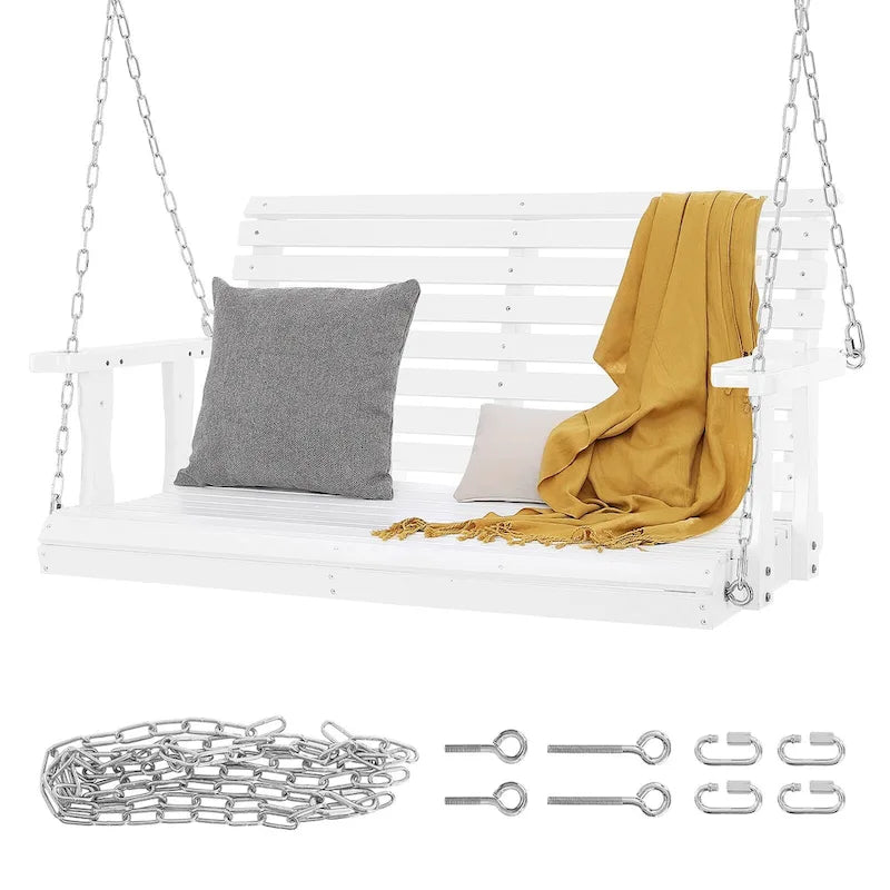 Wooden Porch Swing Heavy Duty Swing Chair Bench with Hanging Chains for Outdoors