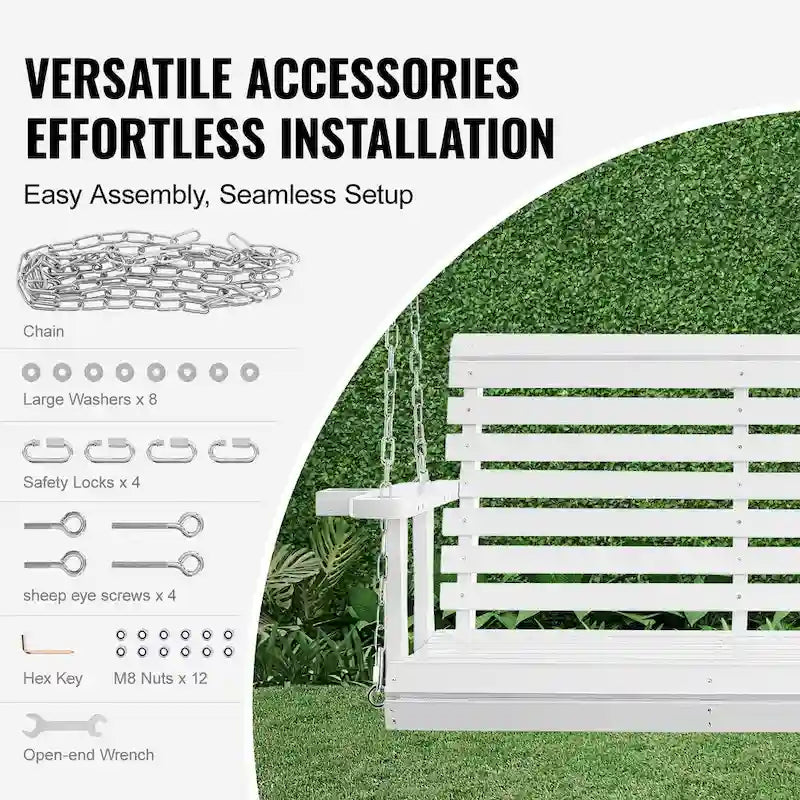 Wooden Porch Swing Heavy Duty Swing Chair Bench with Hanging Chains for Outdoors