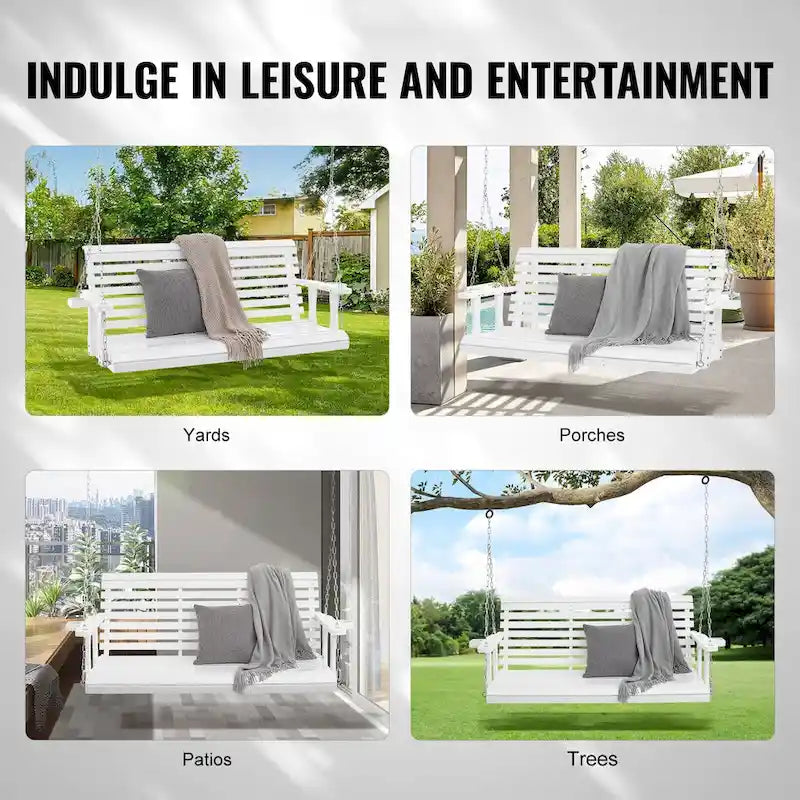 Wooden Porch Swing Heavy Duty Swing Chair Bench with Hanging Chains for Outdoors