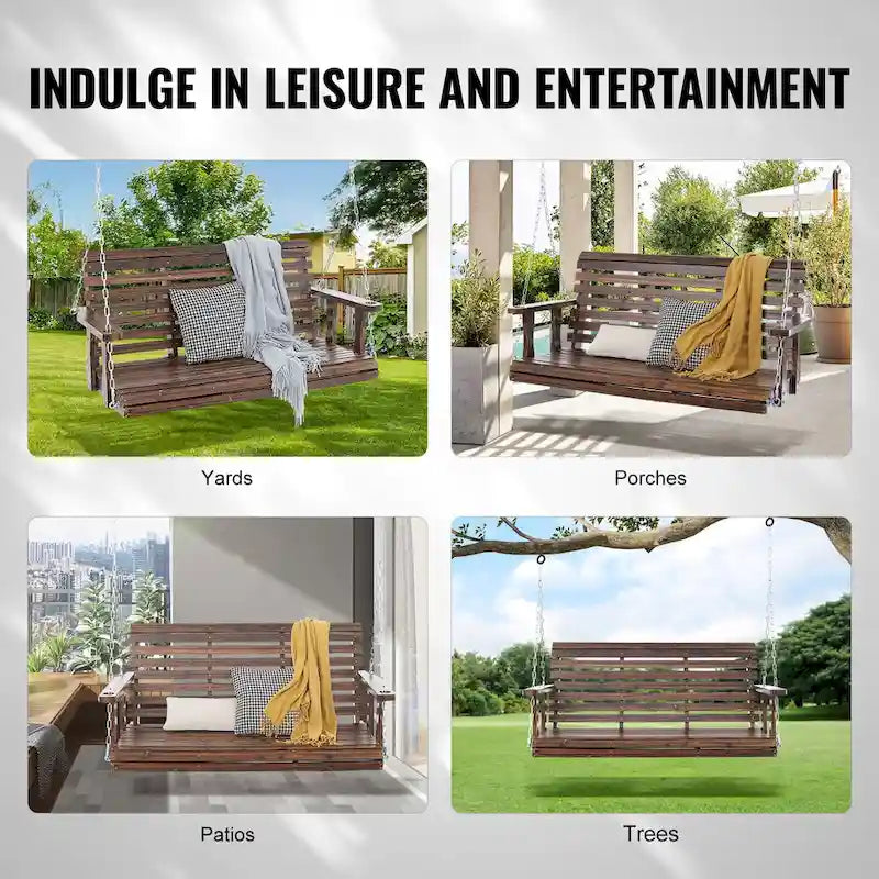 Wooden Porch Swing Heavy Duty Swing Chair Bench with Hanging Chains for Outdoors