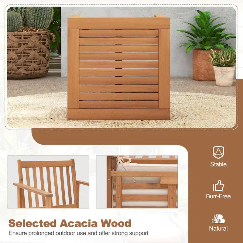 Costway 3 PCS Patio Wood Furniture Set Acacia Wood Chairs & Coffee - See Details