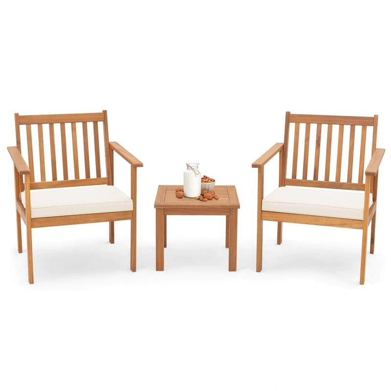 Costway 3 PCS Patio Wood Furniture Set Acacia Wood Chairs & Coffee - See Details