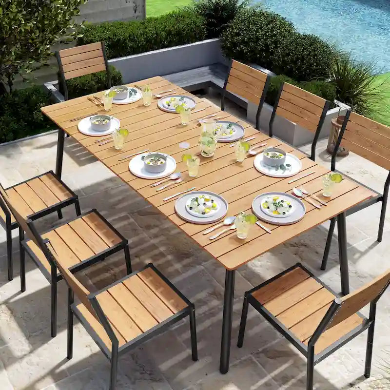 7-Piece Outdoor Rectangle Aluminum Dining Table with Stackable Chairs