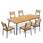 7-Piece Outdoor Rectangle Aluminum Dining Table with Stackable Chairs