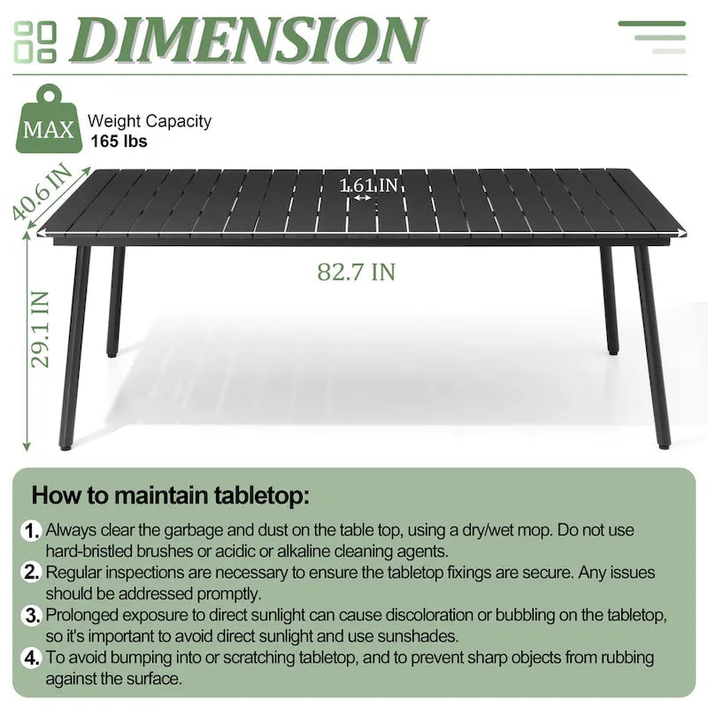 7-Piece Outdoor Rectangle Aluminum Dining Table with Stackable Chairs