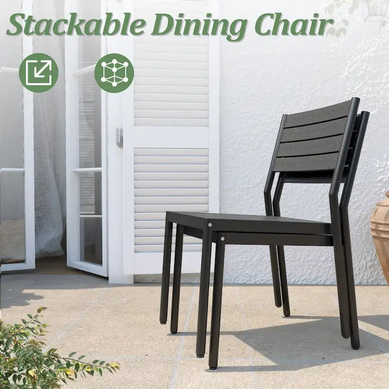 7-Piece Outdoor Rectangle Aluminum Dining Table with Stackable Chairs