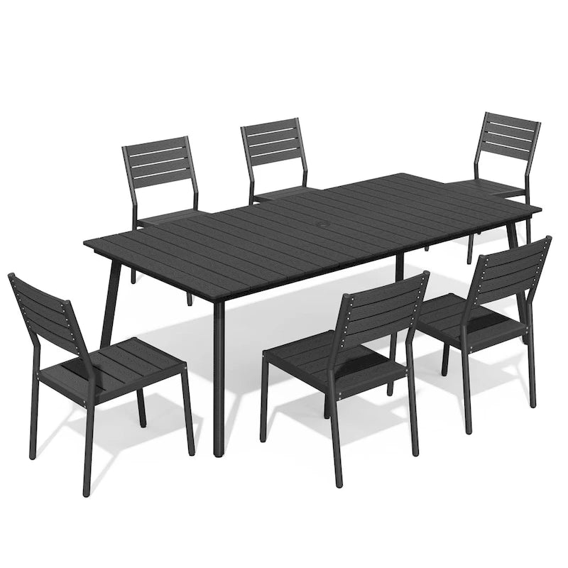 7-Piece Outdoor Rectangle Aluminum Dining Table with Stackable Chairs
