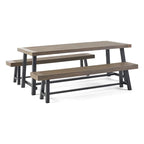 Rustic 3-Piece Outdoor Patio Picnic Dining Set with 2 Benches, Acacia Wood and Iron Frame