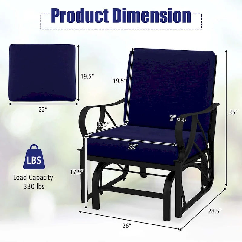Costway 2 PCS Patio Rocking Chair with Cushion Heavy-Duty Metal Frame - 2 PCS