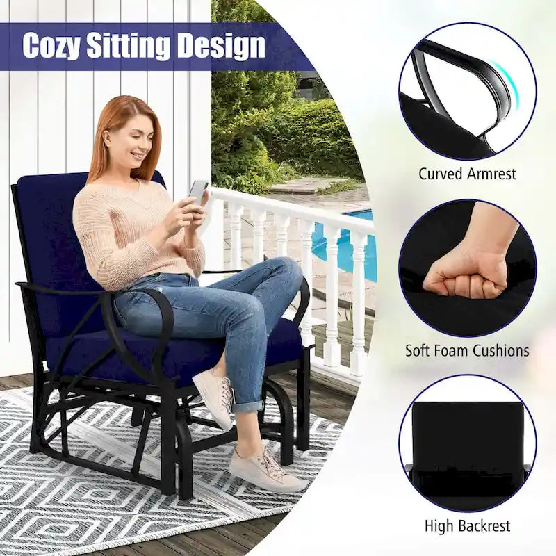 Costway 2 PCS Patio Rocking Chair with Cushion Heavy-Duty Metal Frame - 2 PCS