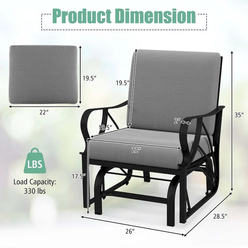 Costway 2 PCS Patio Rocking Chair with Cushion Heavy-Duty Metal Frame - 2 PCS