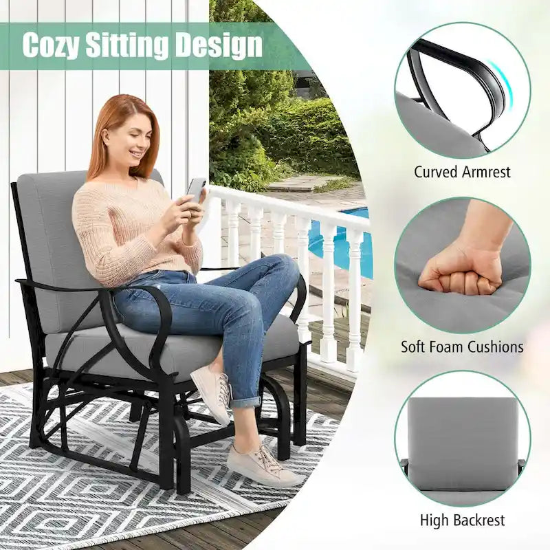Costway 2 PCS Patio Rocking Chair with Cushion Heavy-Duty Metal Frame - 2 PCS