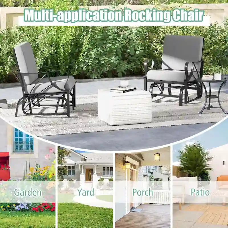 Costway 2 PCS Patio Rocking Chair with Cushion Heavy-Duty Metal Frame - 2 PCS