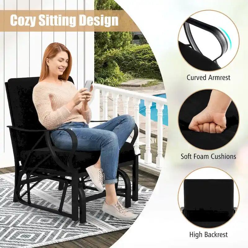 Costway 2 PCS Patio Rocking Chair with Cushion Heavy-Duty Metal Frame - 2 PCS