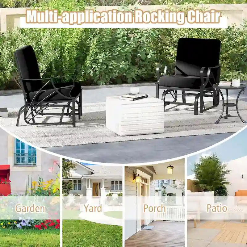 Costway 2 PCS Patio Rocking Chair with Cushion Heavy-Duty Metal Frame - 2 PCS