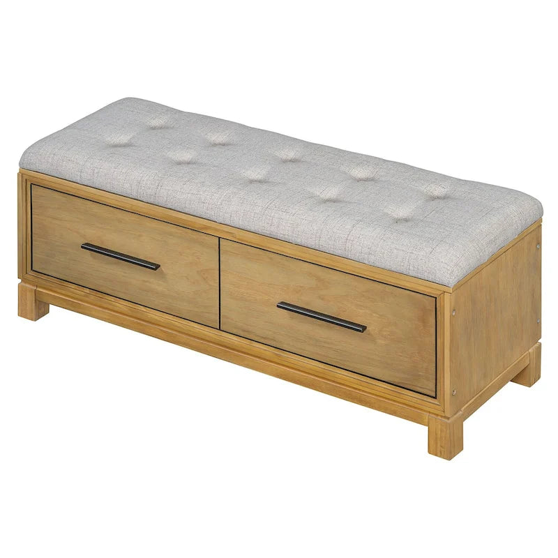 Storage Bench with Cushion - Entryway Shoe Organizer, Pine Wood, 350 LBS Capacity, Removable Cushion, Hidden Storage for Living Room Hallway