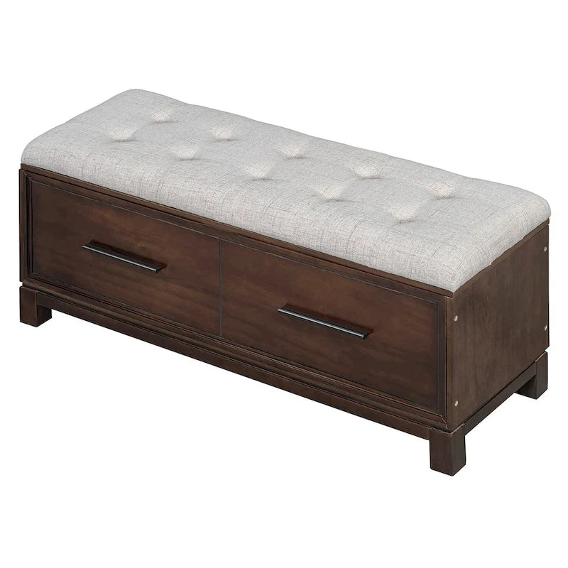 Storage Bench with Cushion - Entryway Shoe Organizer, Pine Wood, 350 LBS Capacity, Removable Cushion, Hidden Storage for Living Room Hallway