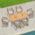 7-Piece Patio Dining Set Aluminum Outdoor Table with Umbrella Hole with Rattan Chairs