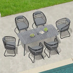 7-Piece Patio Dining Set Aluminum Outdoor Table with Umbrella Hole with Rattan Chairs