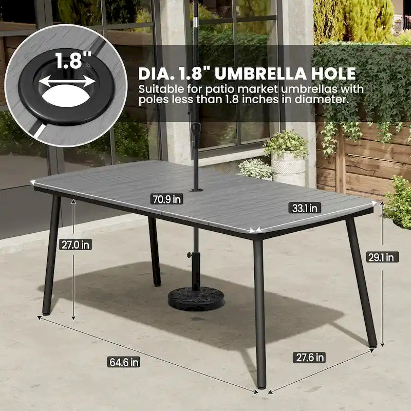 7-Piece Patio Dining Set Aluminum Outdoor Table with Umbrella Hole with Rattan Chairs